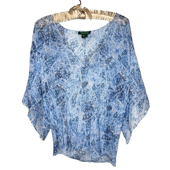 Lauren Ralph Lauren Tops - LRL Ralph Lauren Size 14 %100 Silk Sheer Chiffon Babydoll Blouse Top Swim Cover